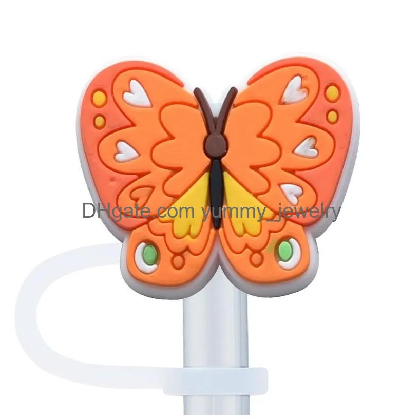 25colors girls baby butterfly silicone straw toppers accessories cover charms reusable splash proof drinking dust plug decorative 8mm/10mm straw