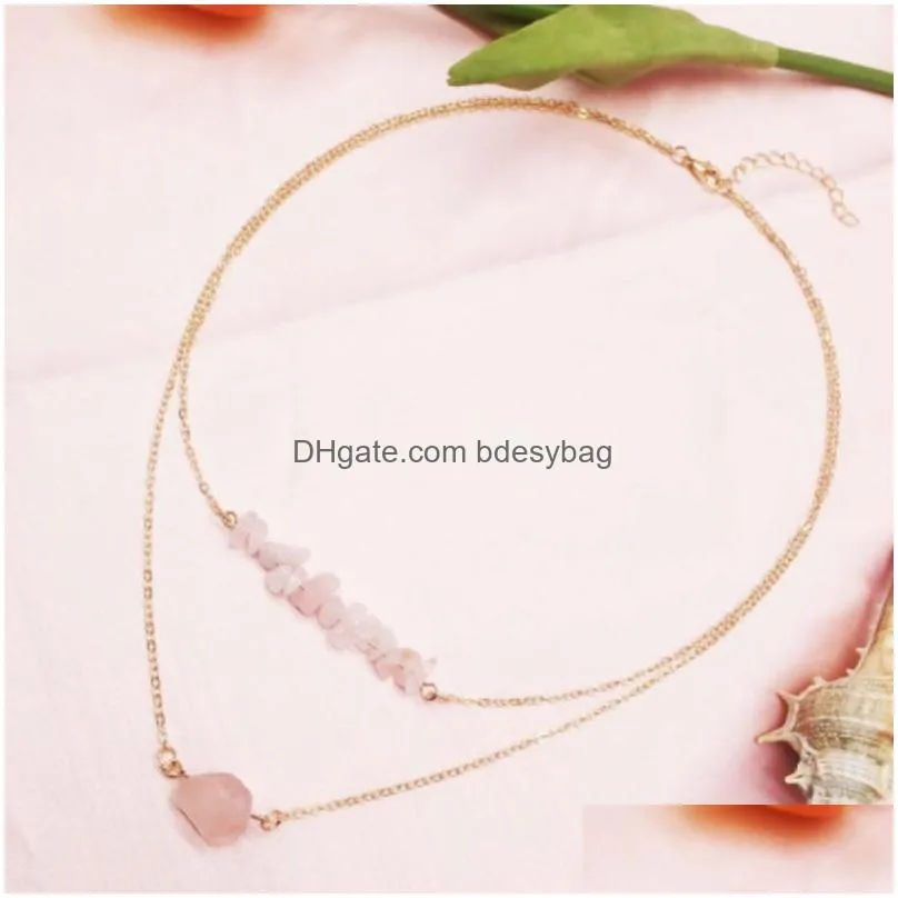 Pendant Necklaces Irregar Natural Crystal Stone Handmade Double Layer Pendant Necklaces For Women Girl Party Decor Jewelry Drop Delive Dho53