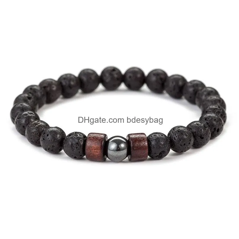 Beaded 8Mm Natural Lava Rock Beads Strands Charm Bracelets Black Energy Stone Elastic Jewelry For Women Men Drop Delivery Jewelry Bra Dh6Kr