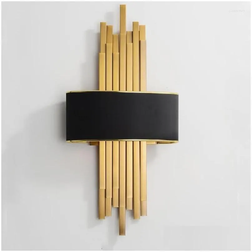 wall lamps postmodern living room led lamp e14 black shade gold metal pipe bedroom bedside light corridor stair sconce