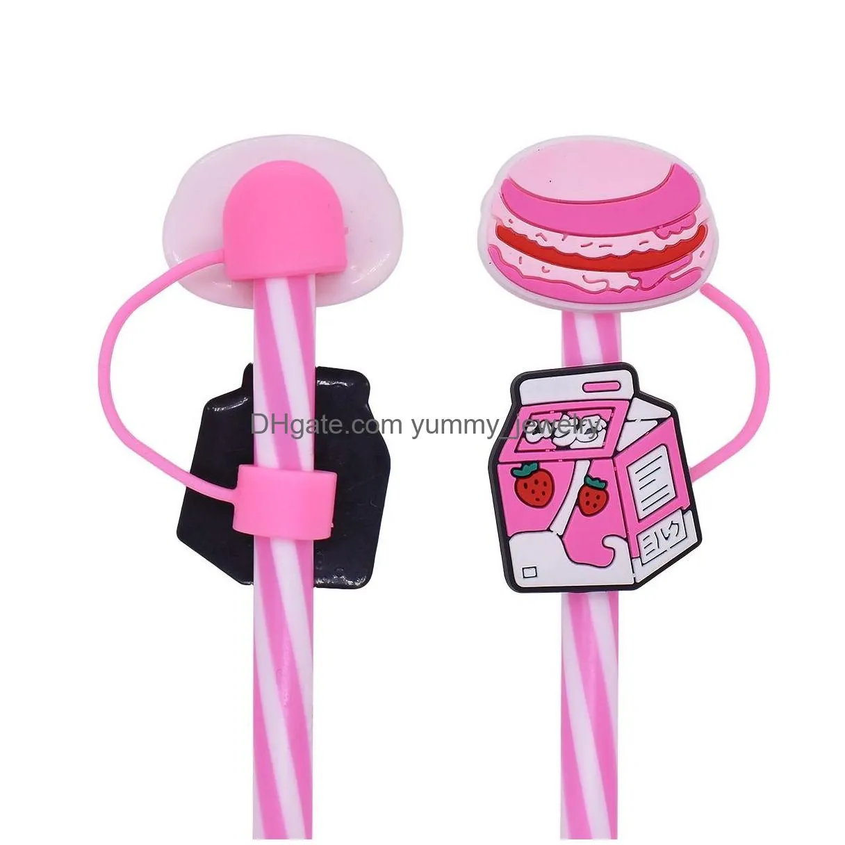 summer icecream cupcake drink silicone straw toppers accessories cover charms reusable splash proof drinking dust plug decorative 8mm/10mm straw