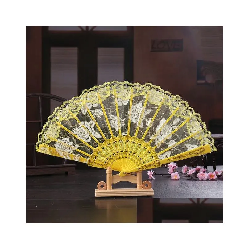 Fans & Parasols Vintage 10 Colors Available Hands Fans Plastic Fan Bone Bamboo Hand Rose Lace Wedding Arts And Crafts Favors Gift Drop Otezq