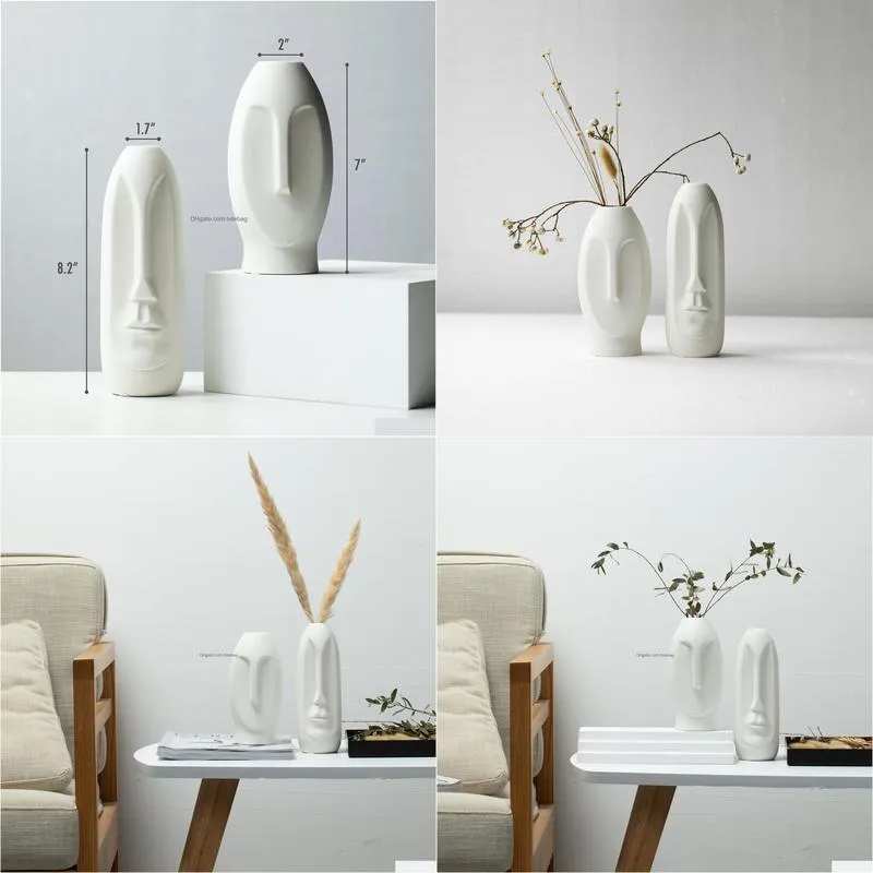 set 2 face vase minimalist pampas vase modern vase set white vases handmade ceramic vase nordic decor sculpture decor sculptural