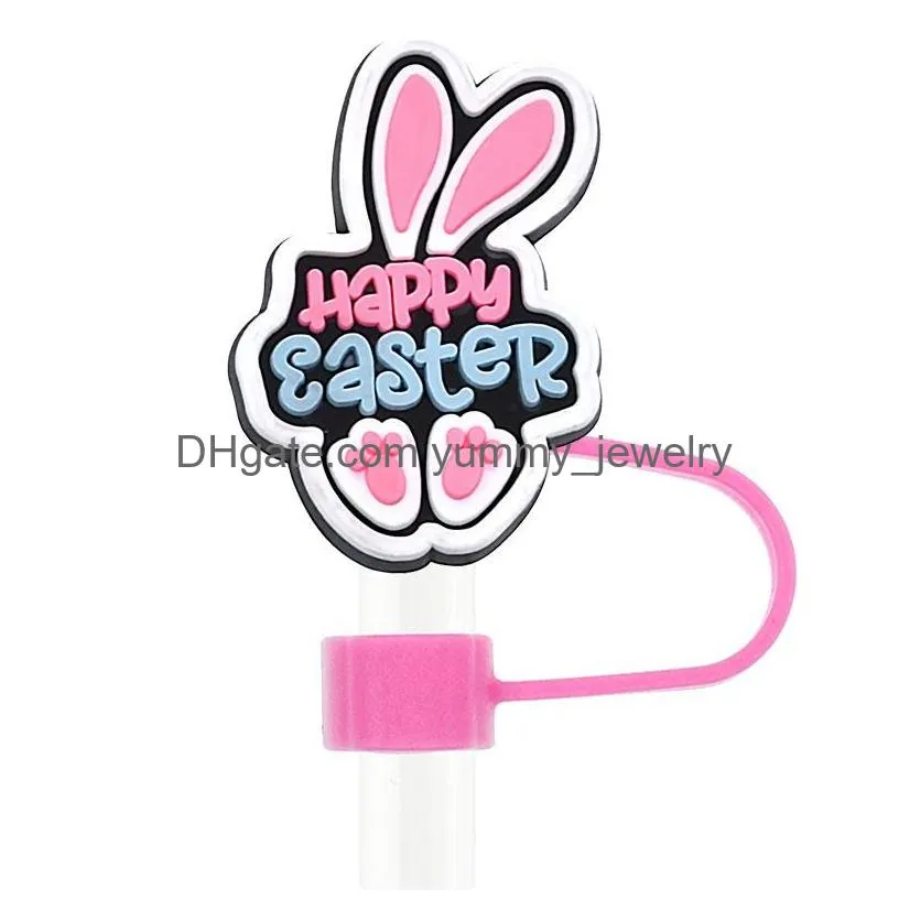 easter bunny rabbit silicone straw toppers accessories cover charms reusable splash proof drinking dust plug decorative straw party