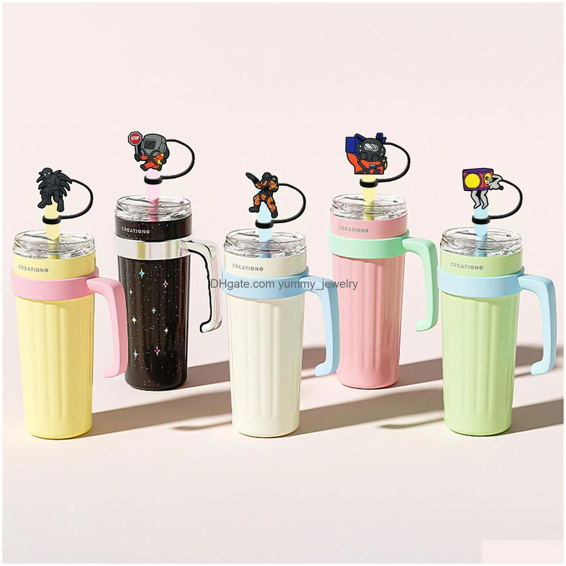 childhood game silicone straw toppers accessories cover charms reusable splash proof drinking dust plug decorative 8mm/10mm straw