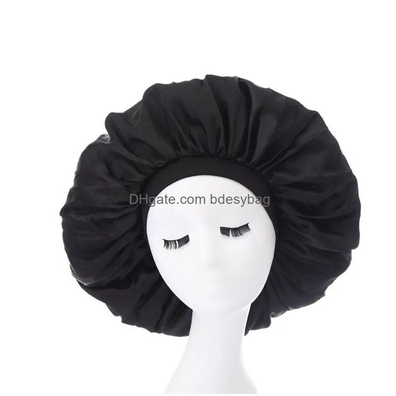 Beanie/Skull Caps Women Lady Solid Color Extra Large Satin Night Hats Sleep Caps Hair Care Wide Bath Headwear Fashion Accessories Drop Dhyto