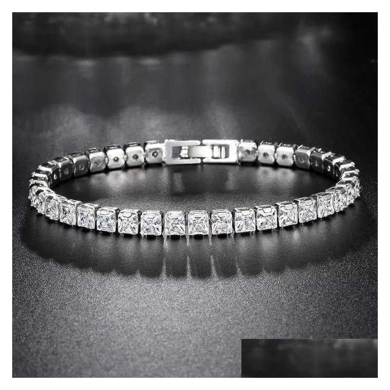 fashioh hip hop cz tennis bracelet white cubic zircon beads men bangle chains strand bracelets for women pulseiras bijoux silver crystal