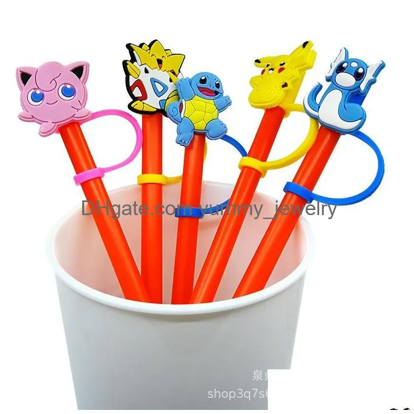 22colors baby girl game yellow elf silicone straw toppers accessories cover charms reusable splash proof drinking dust plug decorative 8mm straw