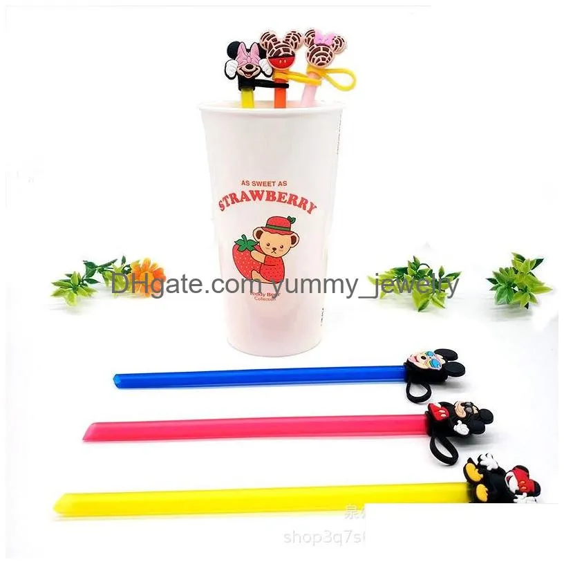 bowknot mouse silicone straw toppers accessories cover charms reusable splash proof drinking dust plug decorative 8mm straw party