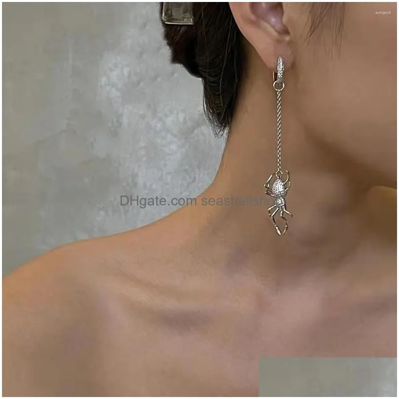 Dangle & Chandelier Dangle Earrings Punk Accessories Design Sense Asymmetric Long Spider Drop For Women Rhinestone Elegant Girl Y2K T Dhxfw