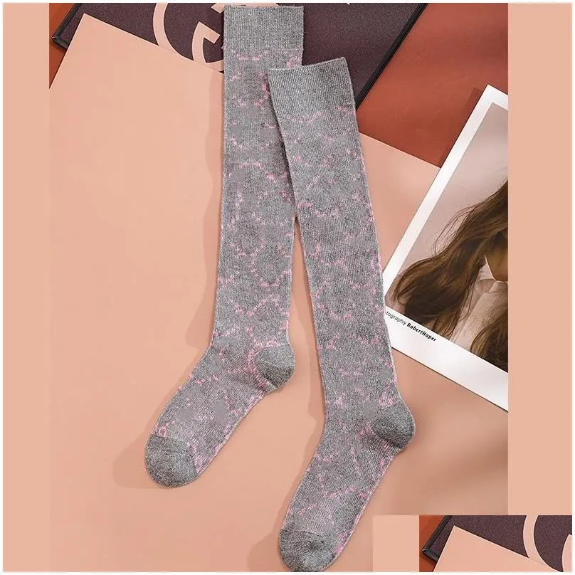 Men`S Socks Women Brand Sock Fashion Dressy Hip Hop Leg Socks For Girls Lady Knee High Design Fl Letter Print Stocking Streetwear Dro Dhksp