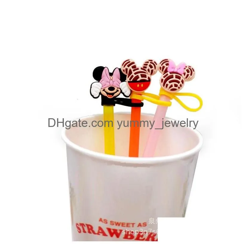 bowknot mouse silicone straw toppers accessories cover charms reusable splash proof drinking dust plug decorative 8mm straw party