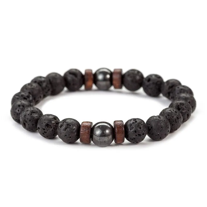 Beaded 8Mm Natural Lava Rock Beads Strands Charm Bracelets Black Energy Stone Elastic Jewelry For Women Men Drop Delivery Jewelry Bra Dh6Kr