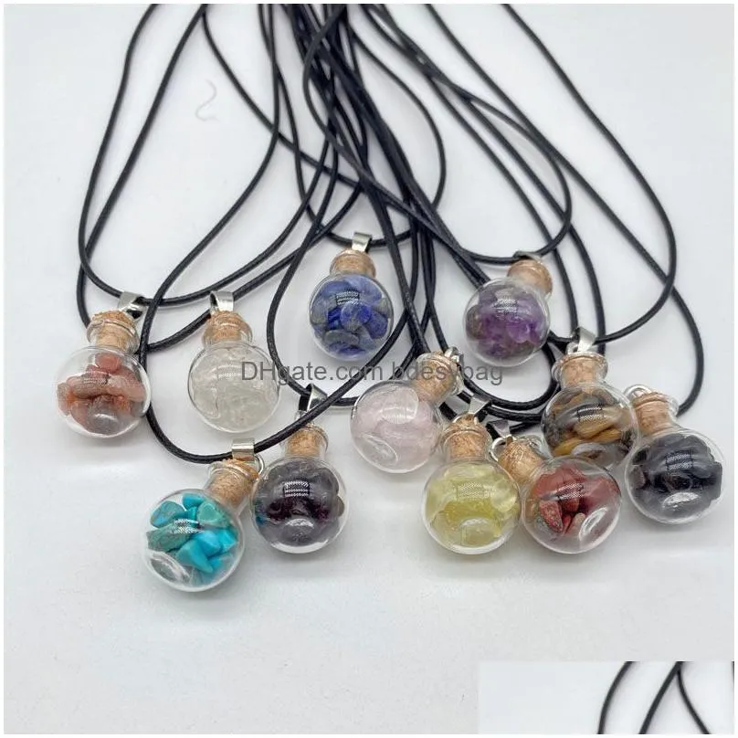 Pendant Necklaces Handmade Natural Crystal Stone Glass Bottle Sier Plated Pendant Necklaces For Women Men Party Club Decor Jewelry Dro Dhuqh