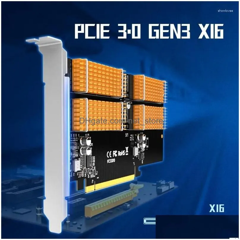 computer cables maiwo kcssd10 pcie x16 adapter card m.2 nvme protocol 4 port mkey ssd solid-state drive array cooling