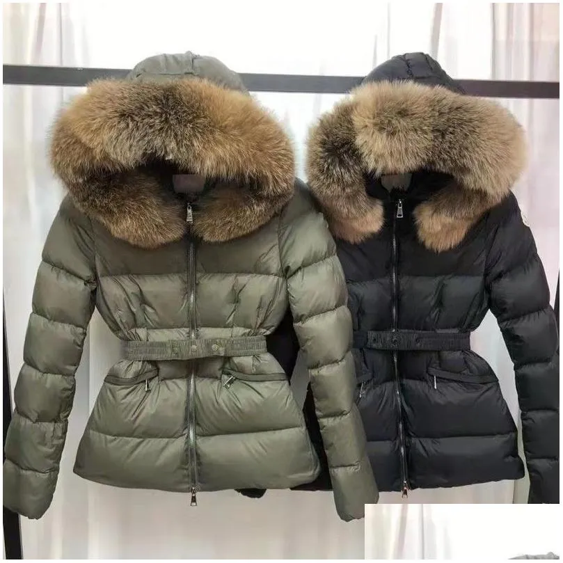 Women`S Down & Parkas Womens Down Jacket Winter Jackets Coats Real Raccoon Hair Collar Warm Fashion Parkas With Belt Lady Cotton Coat Dh0Ia