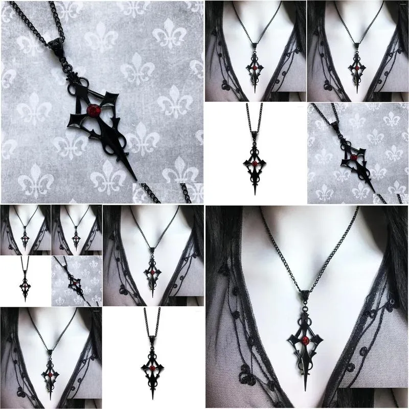 Pendant Necklaces Mystic Vintage Black Pointed Cross Dagger Vampire Gothic Jewelry Accessories Ladies Necklace Halloween Gift Drop De Dhmpc