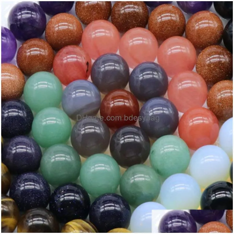 Loose Gemstones 1.6Cm Natural Stone Crystal Ball Shape Yoga Energy Gemstones For Pendant Necklaces Home Garden Office Decor Jewelry D Dhlyn