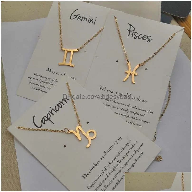 Pendant Necklaces 12 Zodiac Necklaces Constellation Sign Pendant With Gold Sier Plated Chains For Men Women Fashion Jewelry Drop Deliv Dh0Md