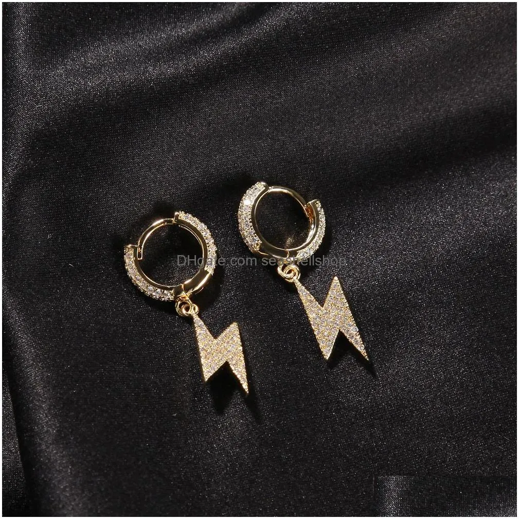 Dangle & Chandelier Mens Gold Lightning Earrings Womens Sier Dangle Hoop Earring Fashion Hip Hop Jewelry Drop Delivery Jewelry Earrin Dhk1M