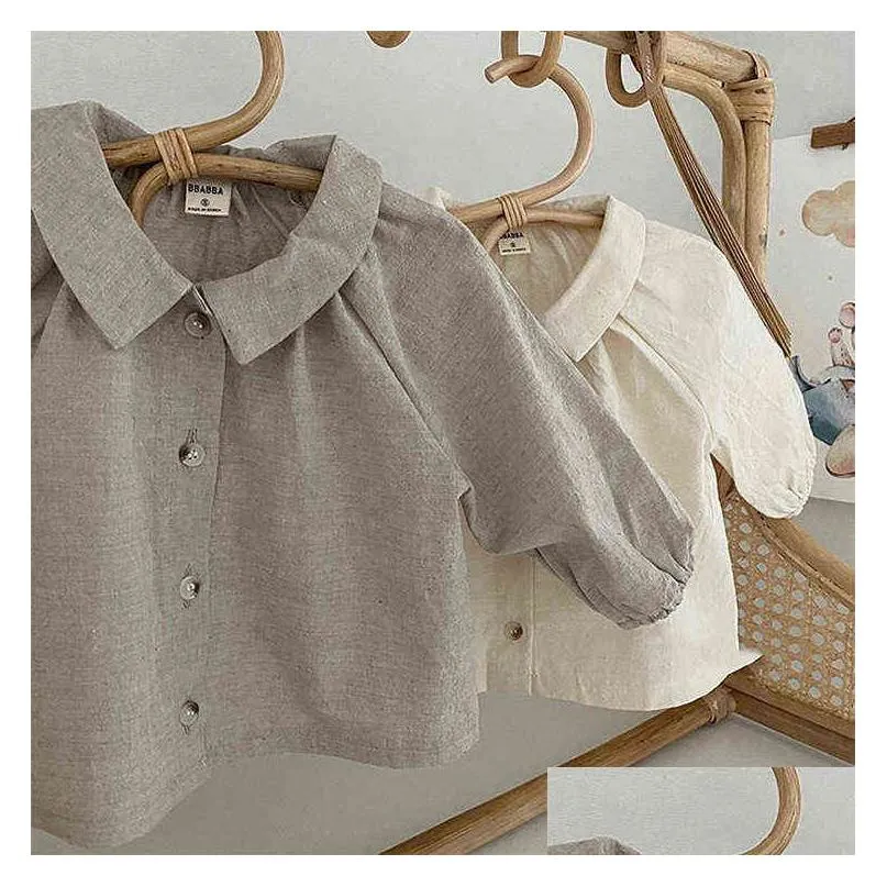  summer korean cute baby boys girl clothes sets doll lapel shirt long sleeve lantern shorts suit childrens clothing suit aa220316