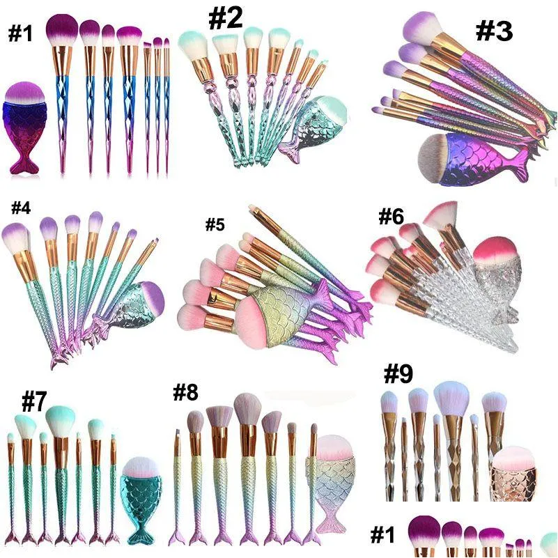 Makeup Brushes 8Pcs Makeup Brushes Set Mermaid Shaped Foundation Powder Eyeshadow Ber Contour Brush Kit Tool Drop Delivery Health Beau Dhqsy