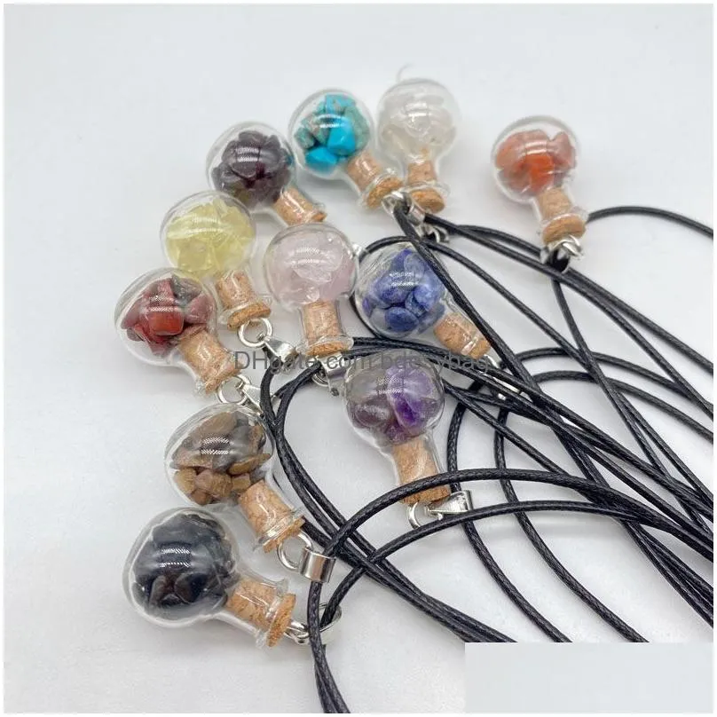 Pendant Necklaces Handmade Natural Crystal Stone Glass Bottle Sier Plated Pendant Necklaces For Women Men Party Club Decor Jewelry Dro Dhuqh