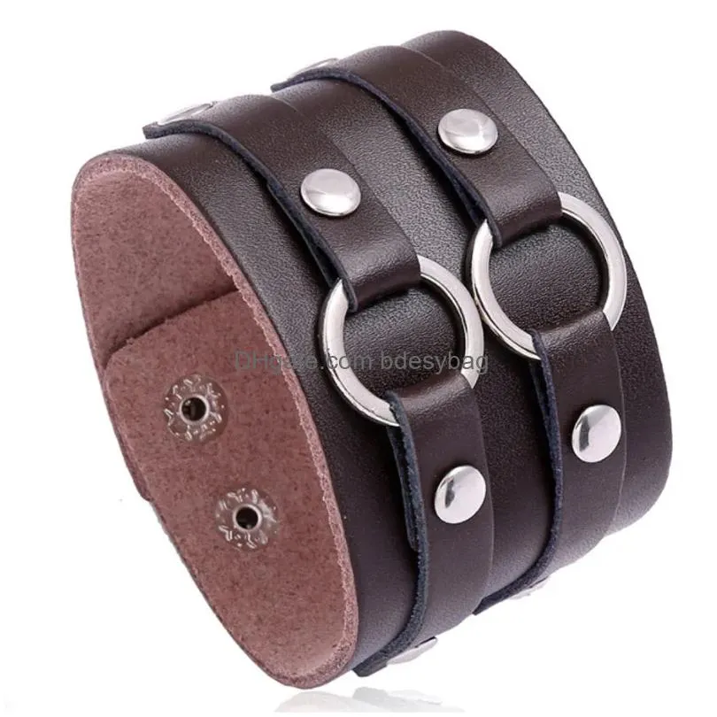 Black Brown Color Leather Handmade Charm Bracelets Wide Braided Adjustable Biker Bangle Jewelry Party Club Decor