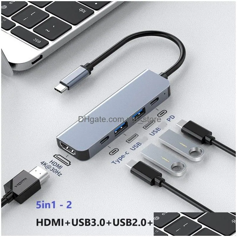 usb c hub multiport adapter 100m usb-c hub usb 3.0 5gbps data port with hdmi 4k 30hz 100w power delivery sd/tf card slot rj45 7 in 1 ethernet for macbook