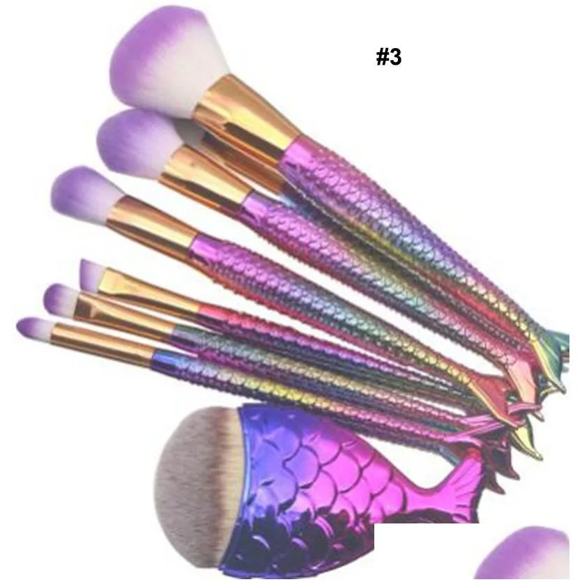 Makeup Brushes 8Pcs Makeup Brushes Set Mermaid Shaped Foundation Powder Eyeshadow Ber Contour Brush Kit Tool Drop Delivery Health Beau Dhqsy