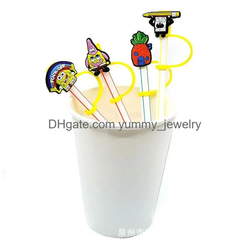 yellow baby friend silicone straw toppers accessories cover charms reusable splash proof drinking dust plug decorative 8mm straw party