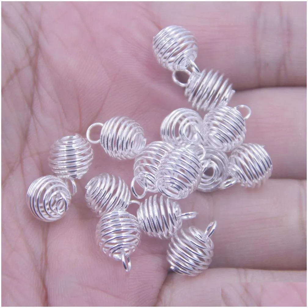 Pendant Necklaces 50Pcs 25X30Mm Plated Spiral Bead Cage Charms Pendants Hanging Hollow Lantern Ball Spring Pendant For Women And Men J Dh3N7