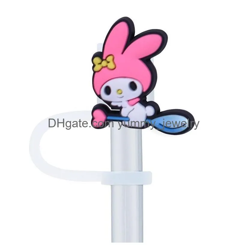 31colors baby girl coffee kuromi melody cats silicone straw toppers accessories cover charms reusable splash proof drinking dust plug decorative 8mm/10mm