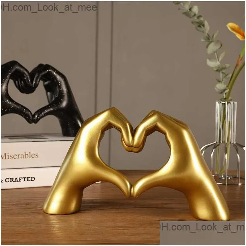 nordic style heart gesture sculpture resin love finger figurines wedding home living room desk ornaments q230823
