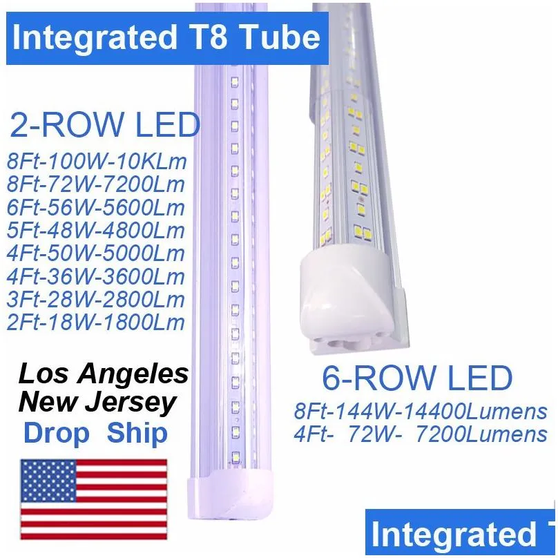 v-shaped integrate t8 led tube 2400mm 4 5 6 8 ft feet fluorescent lamp 8ft 4ft led light tubes cooler door lighting ultra bright daylight 6500k shop
