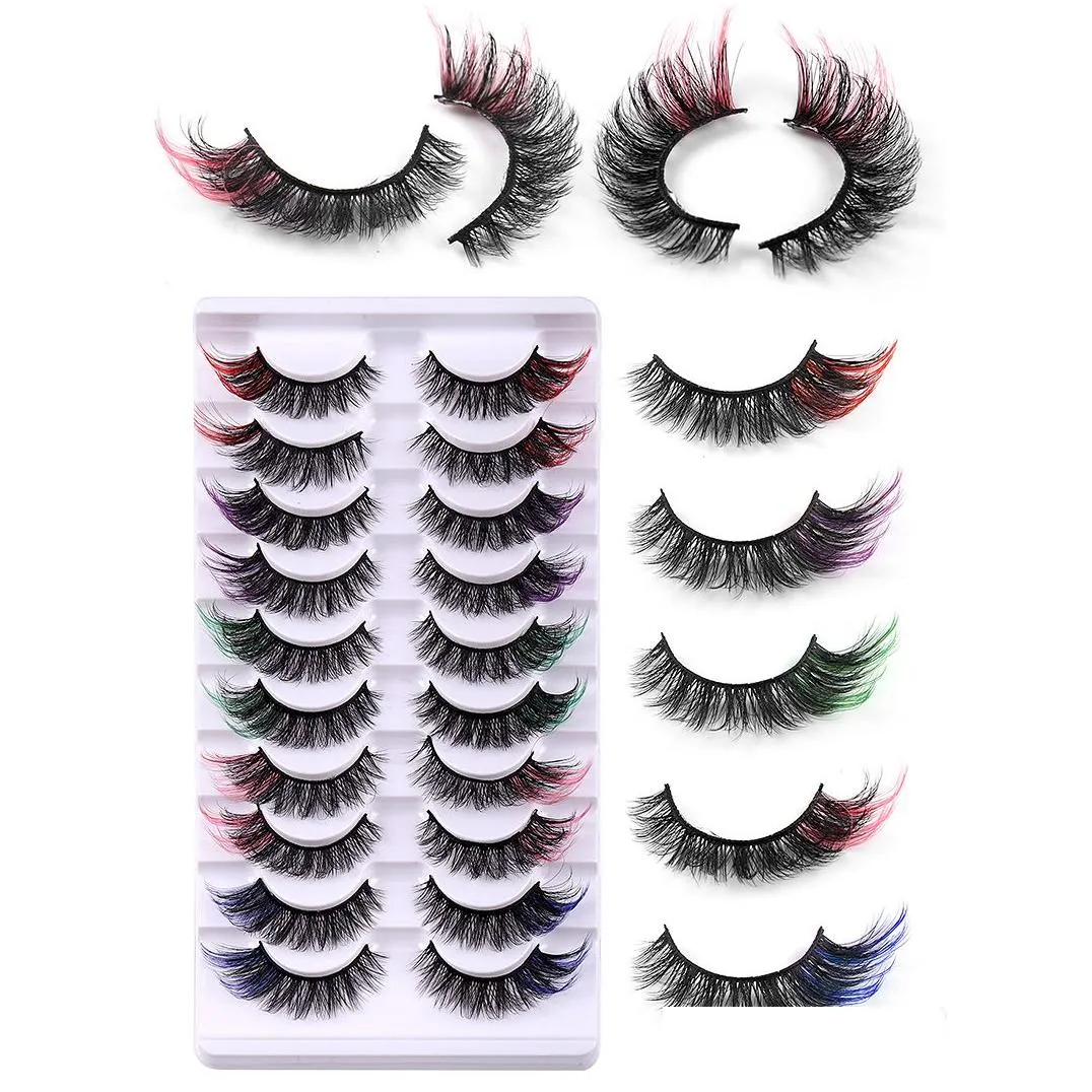 False Eyelashes Mtilayer Thick Fluffy Colored False Eyelashes Winged Messy Crisscross Handmade Reusable 3D Faux Mink Lashes Colorf Fl Dhtx1