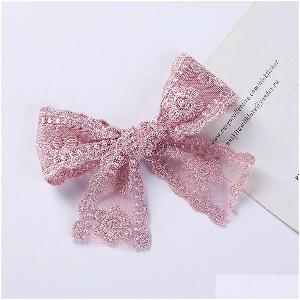 lace solid color ribbon bows hair clip for kids girls hollow bowknot barrettes hair pins baby headwear hair accessories 1459