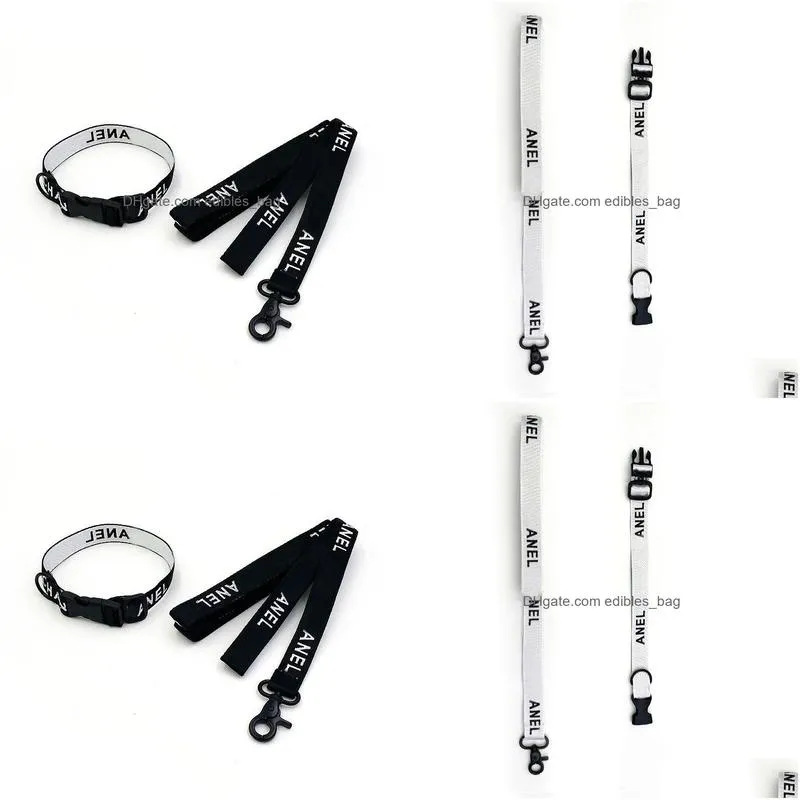 black and white pet collar designer classic letter logo dog collar traction rope set dog walking supplies 2pc set