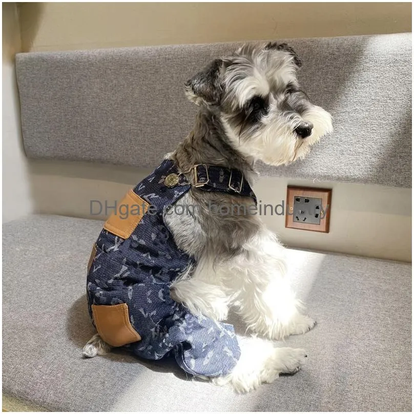 Dog Apparel Designer Dog Clothes Luxury Pet Suspender Pants Apparel With Old Flower Pattern Jumpsuit Overall For Small Dogs Blue Class Dhcgh
