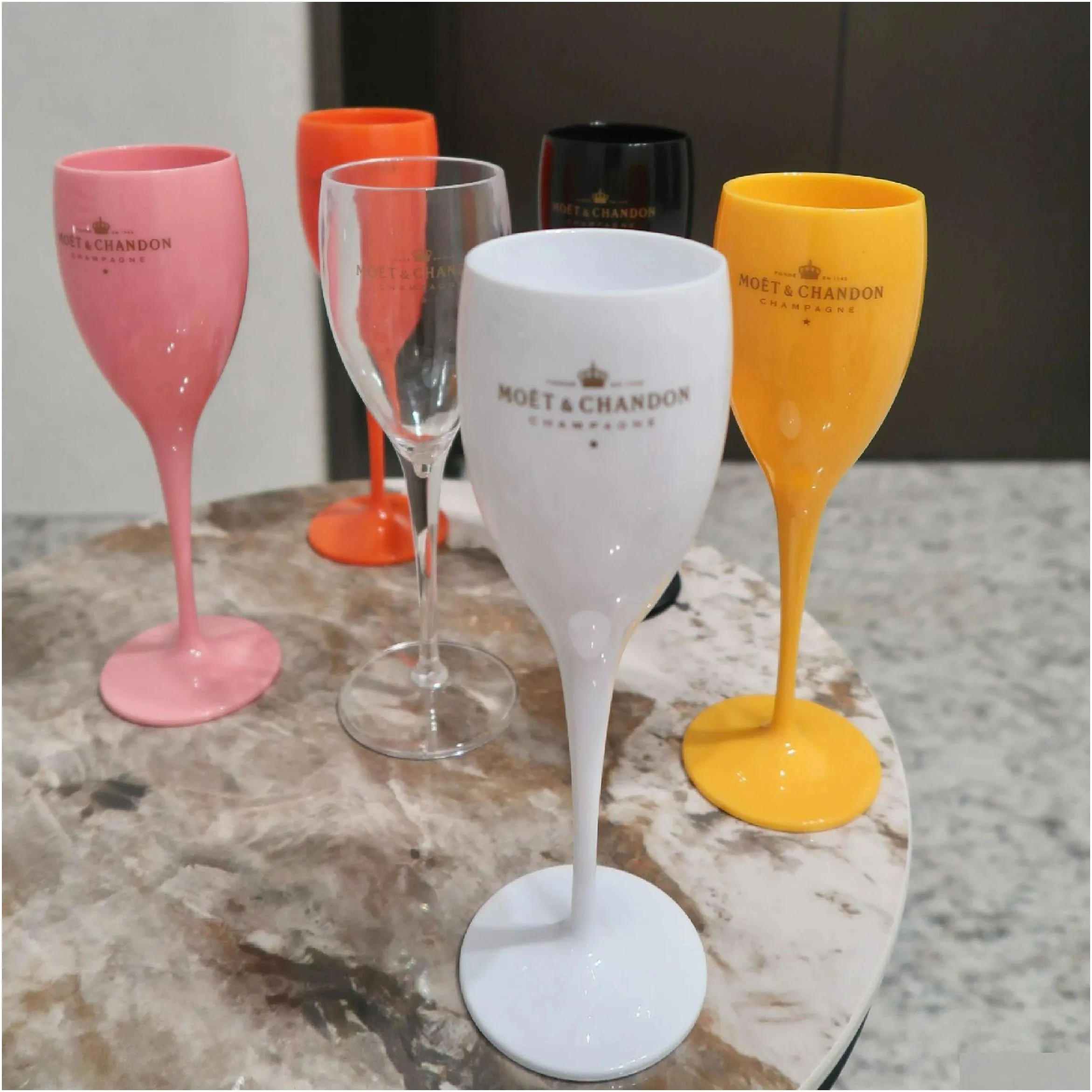 Wine Glasses Moet Champagne Flutes Wine Glass Pp Plastic Coupe Glasses Dishwasher-Safe White Acrylic Cocktail Cup Wedding Drop Deliver Otzsx