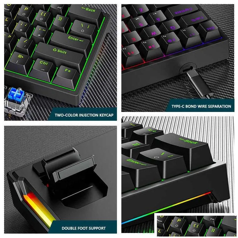 keyboards 61 keys 60% mini gaming mechanical keyboard rgb p type-c wired gaming keyboards ergonomics keyboard pbt keycaps for gamer t230215 