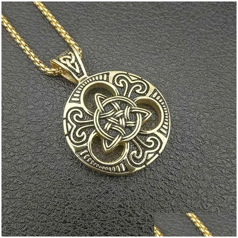 Pendant Necklaces Mens Vintage Amet Necklace Trendy Male Punk Irish Concentric Knot Sign Tag Sweater With Chainpendant Drop Delivery Dhvcn