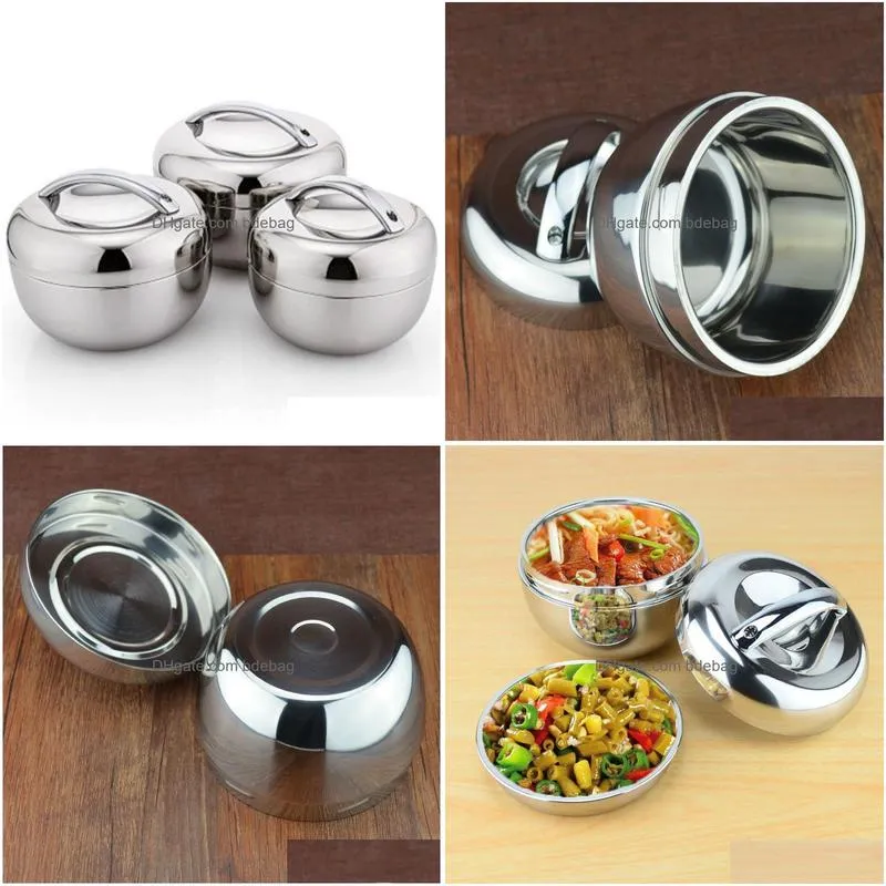 double wall stainless steel  lunch box picnic box with handle thermos food container 800ml 1l 1.3l tableware dinnerware set