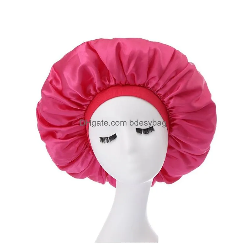 Beanie/Skull Caps Women Lady Solid Color Extra Large Satin Night Hats Sleep Caps Hair Care Wide Bath Headwear Fashion Accessories Drop Dhyto