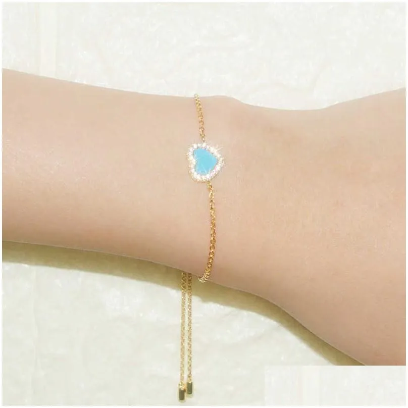 elegant link shell rhinestone love heart bracelet for women 925 silver chain charm bracelets rose gold color jewelry gift s305