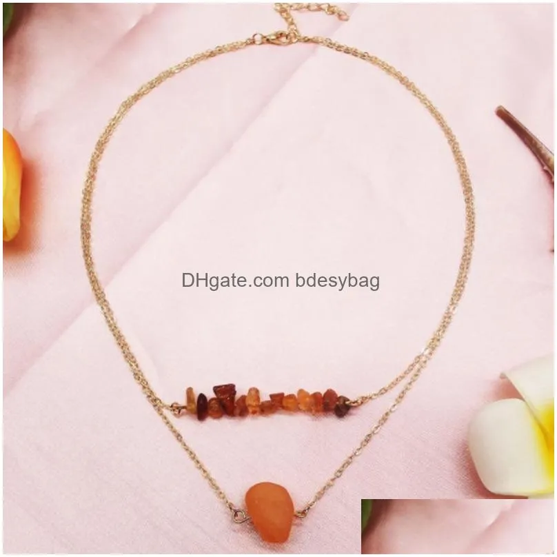 Pendant Necklaces Irregar Natural Crystal Stone Handmade Double Layer Pendant Necklaces For Women Girl Party Decor Jewelry Drop Delive Dho53