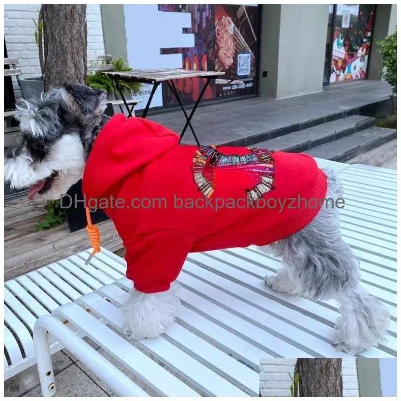 Dog Apparel Designer Dog Apparel Brand Clothes Warm Hoodie With Classic Letter Pattern Cold Weather Coat Hooded Sweatshirt For Puppies Dhnga