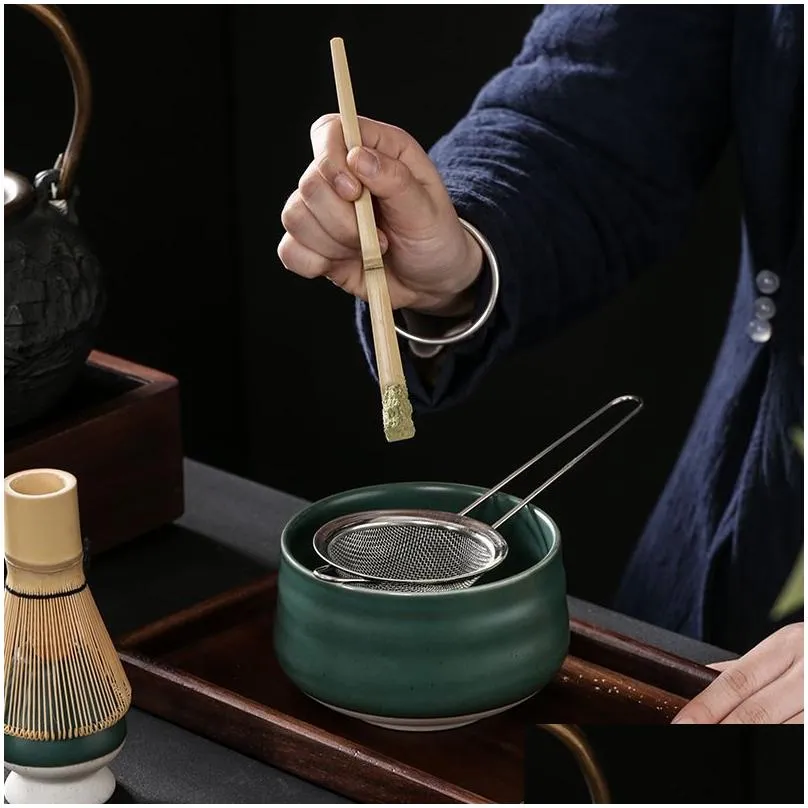 tea cups 6pcs set matcha set traditional giftset bamboo whisk scoop ceremic matcha bowl whisk holder japanese tea sets 230727