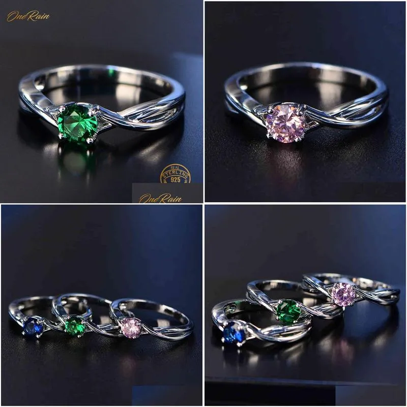 Solitaire Ring Onerain New 100% 925 Sterling Sier Natural Pink Sapphire Emerald Gemstone Wedding Engagement Cocktaill Ring Jewelry Wh Dh8Pc