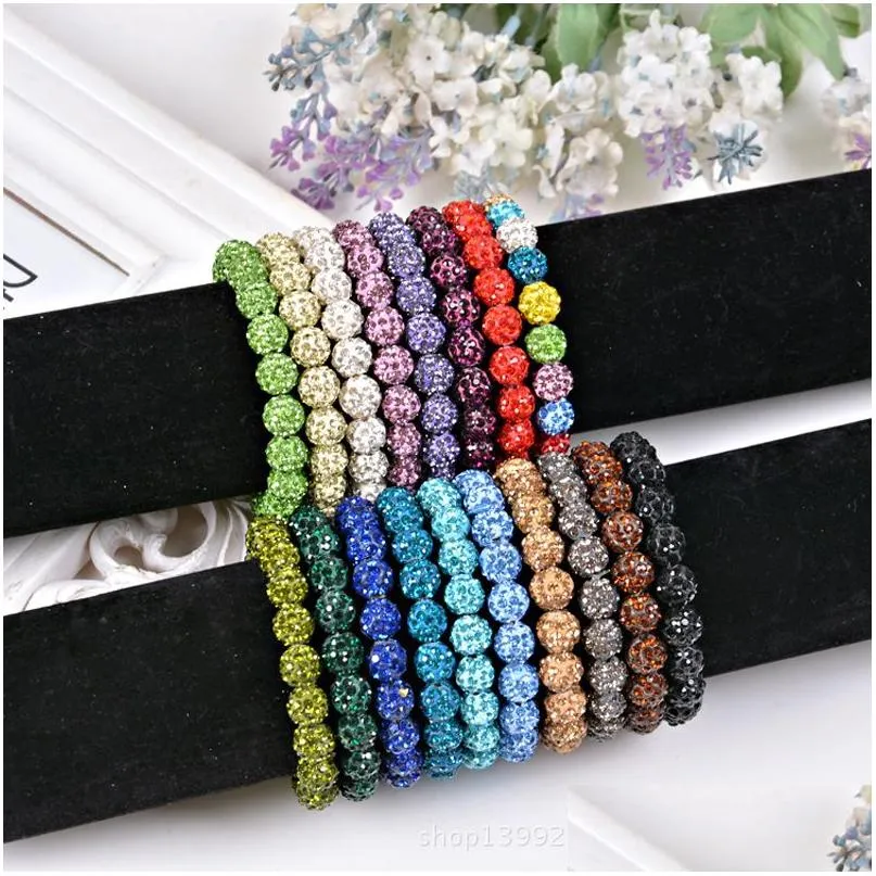 Beaded 8Mm Colorf Crystal Beaded Ball Strands Stretch Bracelets Handmade Women Girl Valentines Day Party Club Jewelry Drop Delivery J Dhndc